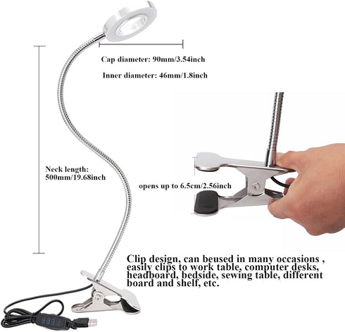 USB Desk Light with Clip, LED Eye-Caring Reading Lights with 3 Color Modes, 10 Brightness Dimmable and Long Flexible Gooseneck Portable Lamp for D...