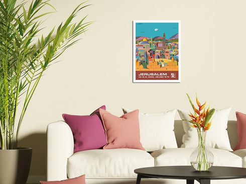 Jerusalem Israel - via El Al Israel Airlines - Vintage Airline Travel Poster by Peri Rosenfeld c.1970s - Bamboo Fine Art 290gsm Paper (Unframed) 1...