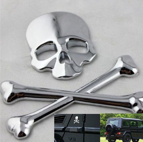Car Motorcycle Skull Crossbones Emblem Metal Decal 3D Sticker Bone Badge for Suzuki Kawasaki Harley Yamaha Honda (Silver)...