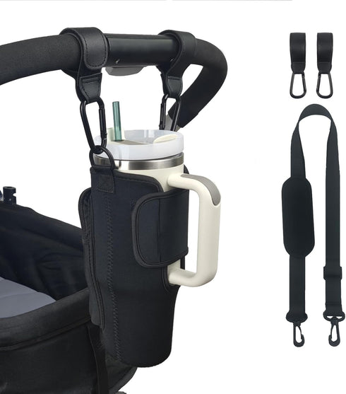 Stroller Cup Holder Compatible with Stanley,Stroller Cup Holder with Adjustable Strap and Pouch Taking Everywhere,Accessories for 30/40oz Stanley ...