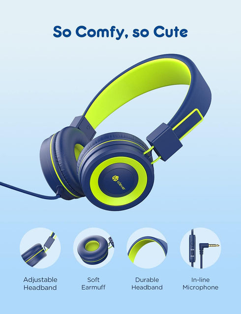 iClever Kids Headphones with Microphone, 85dB/94dB Volume Limited, Stereo 3.5mm Jack, Tangle-Free Wired Headphones for Boys/Girls/School/Travel/iP...