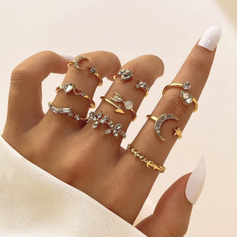 KISS WIFE Gold Stackable Moon Star Knuckle Rings Set for Women, Boho Dainty Lightweight Stacking Rings, Vintage Midi Rings Pack, Trendy Jewelry...