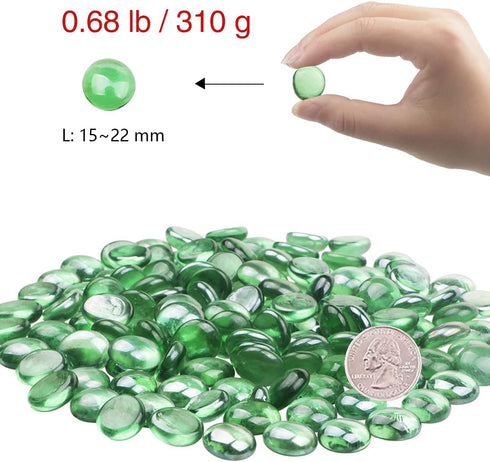 YIYA Green Flat Marble Decorative Beads Glass Gems for Home Decoration Vase Filler Fish Tank Bottom Decoration (About 0.68 lb(310g)/Bag)...