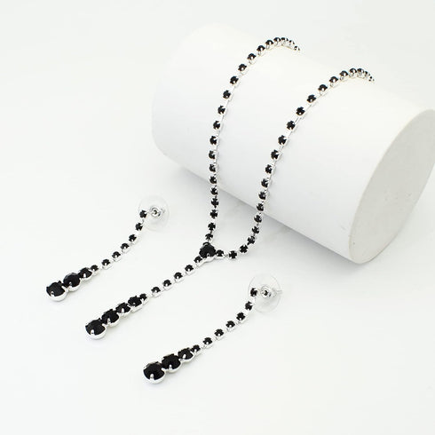 Silver Red Blue Black Necklace Earrings Jewelry Set for Bride Bridesmaid Crystal Rhinestone Wedding Prom Jewelry Accessories for Women...