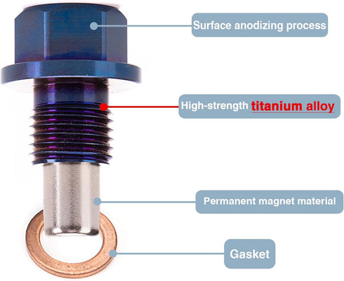 M12 x 1.25 titanium alloy Engine Oil Drain Plug with Neodymium Magnet, Copper Crush Washer Compatible Lexus,Toyota, Nissan, Infiniti...
