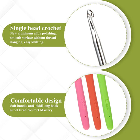 3Pcs Crochet Hooks, 2.0mm 2.5mm 3.0mm Knitting Needles Crochet Hooks Kit for Crocheter, Ergonomic Handle Crochet Hook for Knitting Scarf, Gloves, ...