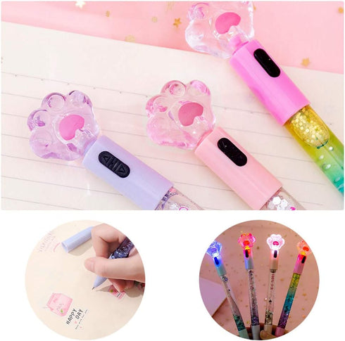 8 Pcs Cute Pens Kawaii Pens Fun Pens, 0.5mm Cat Paw Shiny Luminous Ballpoint Pens, Korean Japanese Stationery School Supplies for Teen Girls Women...