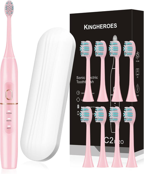 Electric Toothbrush Set, Comes with 8 Brush Heads & Travel Case,4 Modes with 2 Minutes Built in Smart Timer, One Charge for 60 Days, 42000 VPM Mot...