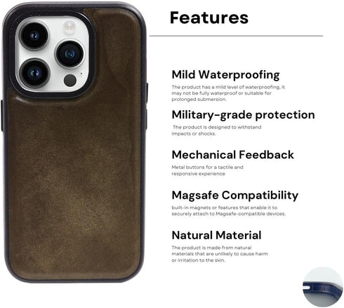 Stylish & Durable Shockproof Protection Leather Case for iPhone 15 in Horween Leather MagSafe Compatible (BOX Leather Orange, iPhone 15 Pro Max)...