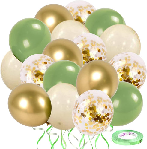 Sage Green Gold Confetti Balloons - 50 pcs Olive Green Blush Gold Metallic Latex Balloon for Eucalyptus Birthday Baby Shower Wedding Bridal Shower...