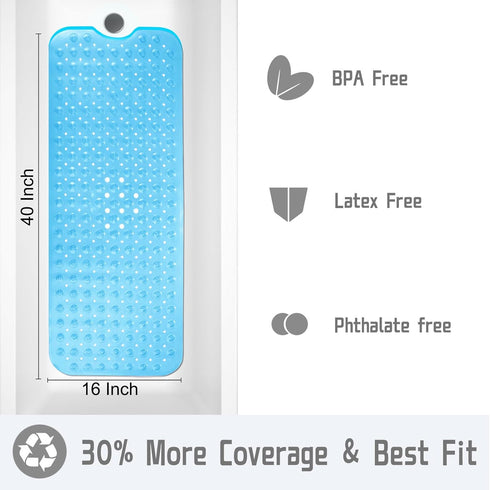 Yimobra Non Slip Bathtub Mat 40 x 16 Inch, Extra Long Shower Mat with Drain Holes, Machine Washable Baby Bath Mats, Strong Suction Cups for Bathro...