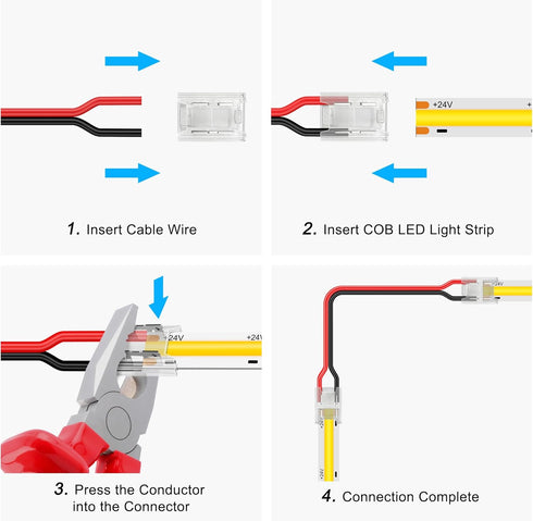 23PCS 8mm COB Led Strip Connectors Kit for COB led Strip Lights 2 Pin, 10pcs Transparent Connector, 6pcs L-Shaped Connectors, 2pcs Dual End, 4pcs ...