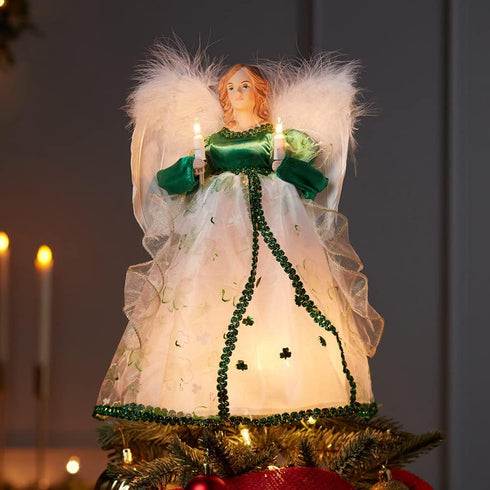 Kurt Adler UL 10-Light Angel Treetop Figurine, 12-Inch, Irish Tree Topper...