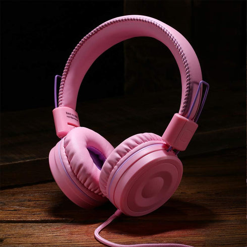 POWMEE M1 Kids Headphones Wired Headphone for Kids,Foldable Adjustable Stereo Tangle-Free,3.5MM Jack Wire Cord On-Ear Headphone for Children (Pink...