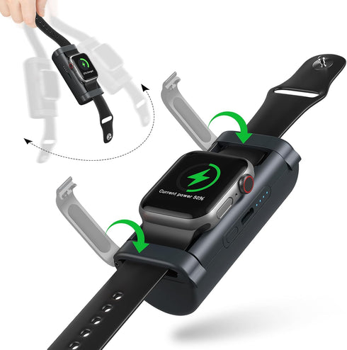 NEWQ Lockable Mini Portable Charger for Apple Watch Power Bank Keychain 1800mAh iwatch Magnetic Charger for Apple Watch Series 9/8/7/6/5/4/3/2/1/S...