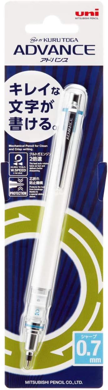 Uni Mechanical Pencil, Kuru Toga Advance, 0.7mm, White (M75591P.1)...