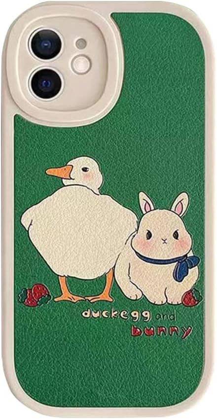 Casechics Compatible with iPhone Case,Cute Kawaii Bunny Duck PU Leather Bumper Camera Lens Protection Soft Shockproof Cover Phone Case (Green,iPho...