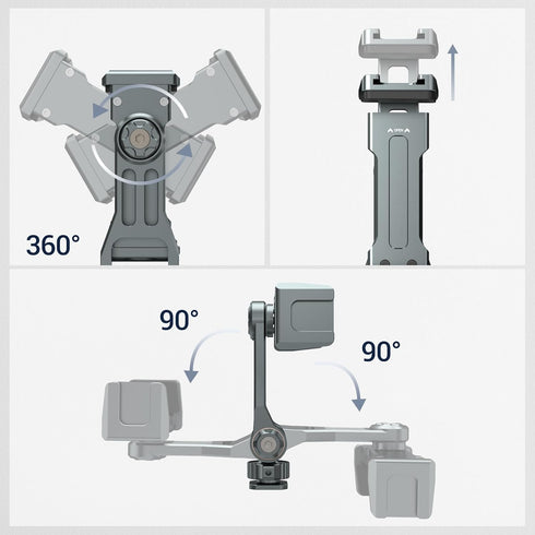 Phone Mount for Camera Hot Shoe, Aluminum Camera Hot Shoe Phone Holder with 2 Additional Cold Shoe Mounts, 360°Adjustable Phone Holder for iPhone ...
