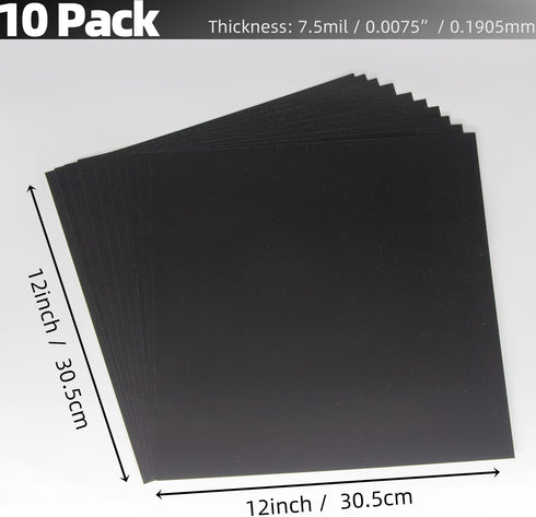 Opaque Black Plastic Sheets, 7.5mil (.0075") 12” X 12” Craft Plastic Film, PET Stencil Material, Glossy and Flexible Plastic Sheet for Crafts, Cri...