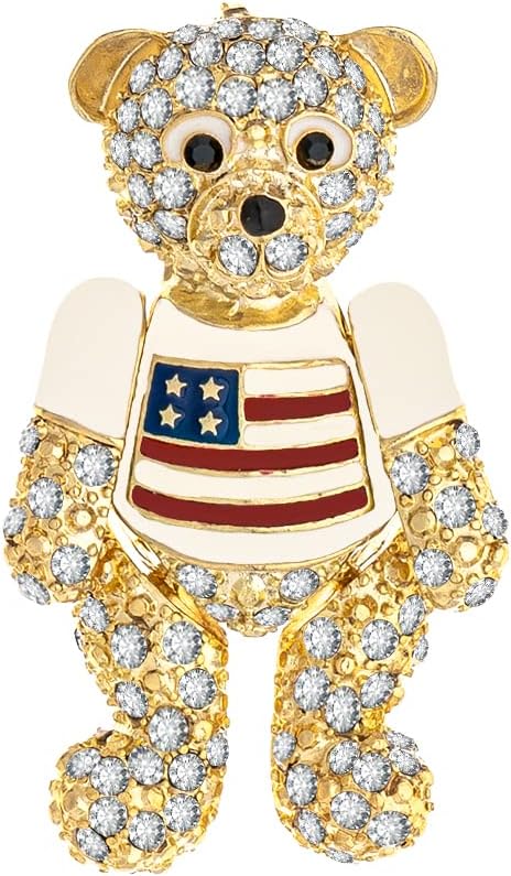 MADISON TYLER American Flag Gold Brooch for Women Girl | 4th of July Classial Bear Crystal Brooches Pin | Patriotic Independence Day Jewelry...