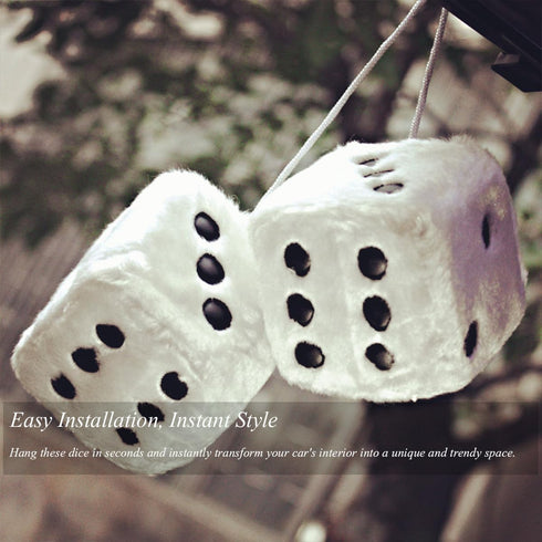 Stylish Car Dice Fuzzy - Retro Fuzzy Dice for Rear View Mirror, Premium Quality Hanging Dice for Car Mirror Decoration - Express Your Unique Style...