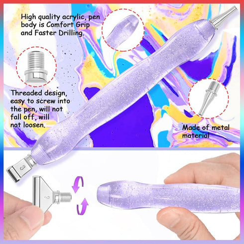 Praise V Do Diamond Painting Art Drill Pen Kit with 6 Screw Stainless Steel Silver Metal Tip Nibs, 6 Plastic Placers,6 Glue Clays Tool Accessories...