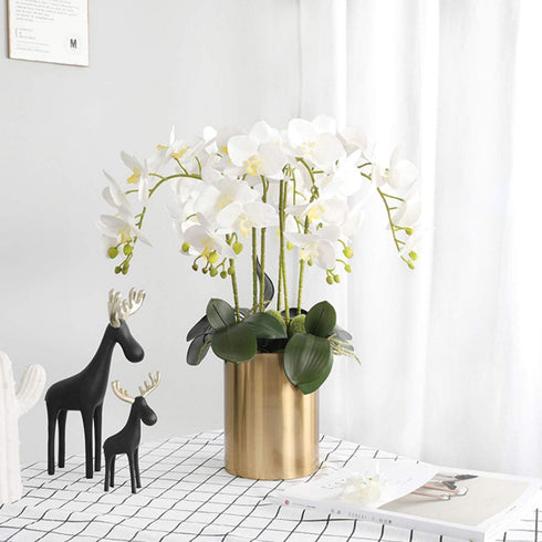 FagusHome 6 Pcs Artificial Phalaenopsis Flowers with 6 Bundles Leaves Artificial Orchid Flowers Stem Plants for Home Décor...