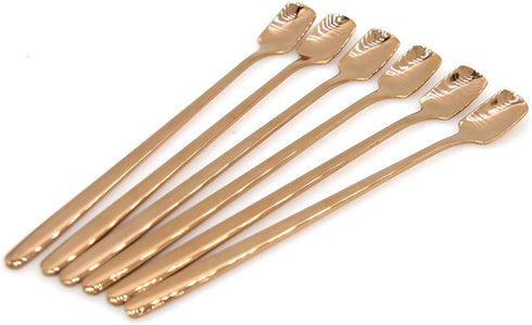 6 PCs Stainless Steel Mixing Spoon with Rose Gold Finish - Stirrer Spoon with Shovel-Shaped Head for Coffee, Ice Tea, Soft Drink, Cocktail, Length...