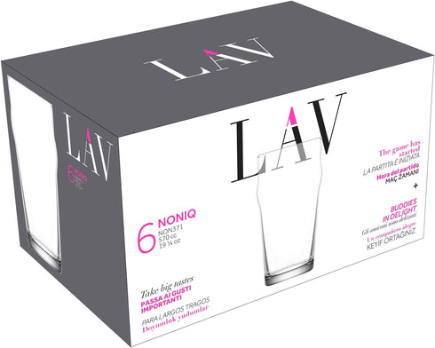 LAV Pint Beer Glasses Set of 6 x 19 oz - Traditional British Pub Pint Glasses - Large Craft Clear Beer, Iced Latte Glasses - Easy Stacking & Lead-...