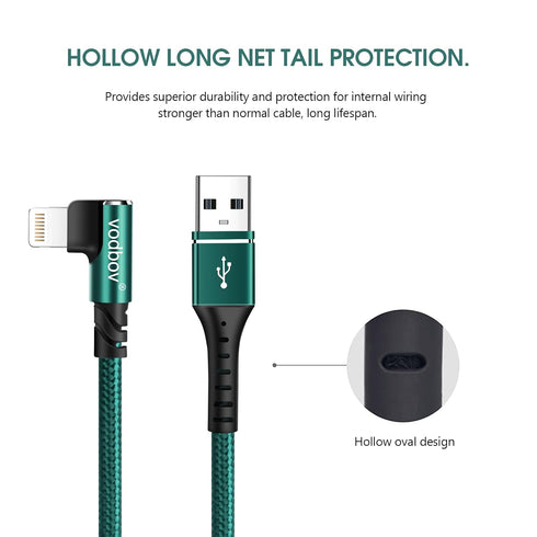iPhone Charger, Right Angle Cable Lightning Cord 3PACK 1FT 3FT 6FT Nylon Braided USB Charging Wire High Speed Transfer Compatible with iPhone 14/1...