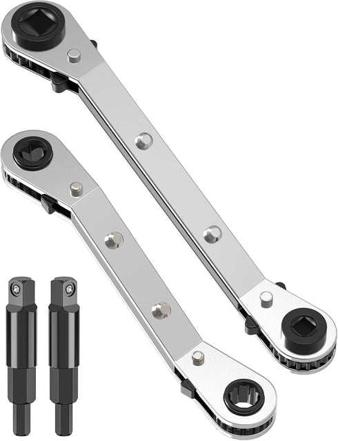 HVAC Service Wrench, Refrigeration Wrench Set 3/8" 5/16" 3/16" 1/4" Ratchet Curved Wrench Tool with 2 Hex Bit Adapter Kit UIInosoo for Air Conditi...