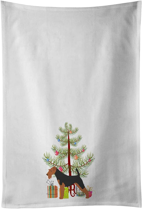 Caroline's Treasures BB2975WTKT Airedale Terrier Merry Christmas Tree White Kitchen Towel Set of 2 Dish Towels Decorative Bathroom Hand Towel for ...