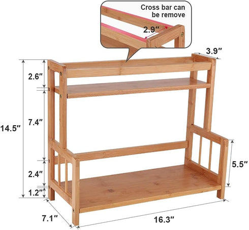 Ufine 2 Tier Bamboo Spice Rack Organizer Kitchen Countertop Storage Shelf Free Standing Holder Under Cabinet Bathroom for Various Bottles, Jars, S...