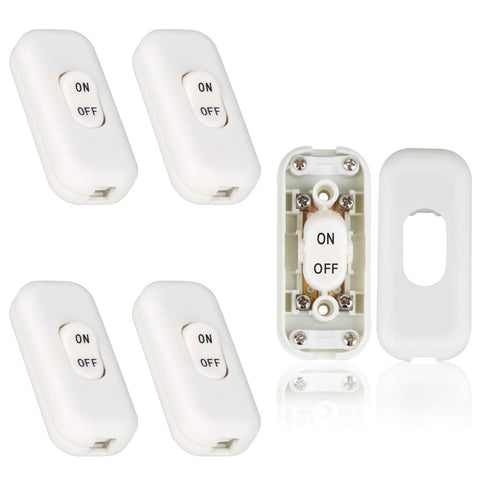 Inline Switch 5 Pcs, White Lamp Cord Button in Line Switch, Rated 6A 250V ON OFF Electrical Wire Appliance Rocker Switches, Repair Replacement Con...