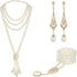 LUBINGSHINE 3pcs Pearl Jewelry Set 1920s Vintage Accessories for Women Long Multilayer Imitation Pearl Necklace Bracelet Dangly Earrings...