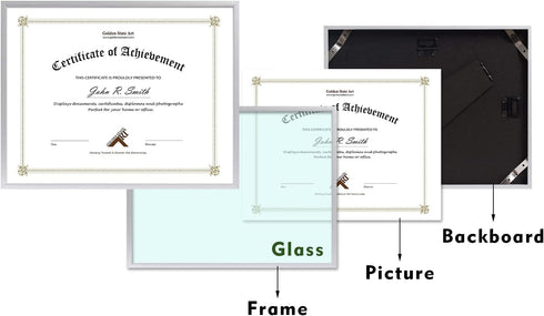 Golden State Art, 8.5x11 Picture Frame Certificate Document Frames with High Definition Real Glass, Wall & Tabletop Degree Frame for 8.5 x 11 Dipl...