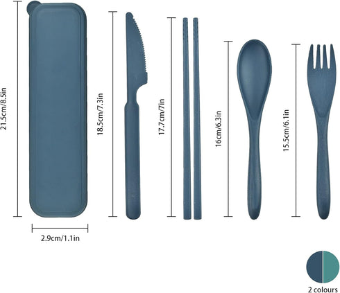 2 Sets Plastic Reusable Utensils Set with Case, Travel Chopsticks Fork Spoon Knife Set for Lunch Box, Portable Cutlery Sets for Travel Camping Dai...