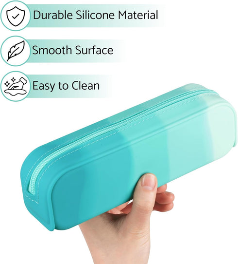 Pencil Holder Case, Gradient Color Silicone Waterproof Pencil Pouch, Portable Silicone Pencil Bag Aesthetic Zipper Pencil Pouch for School Supplie...