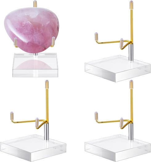 4 Pcs Adjustable Metal Arm Display Stand Easel with Clear Acrylic Base for Gemstones Crystal Mineral Agate Plates (2.4 x 2.4 x 4.1 Inches)...