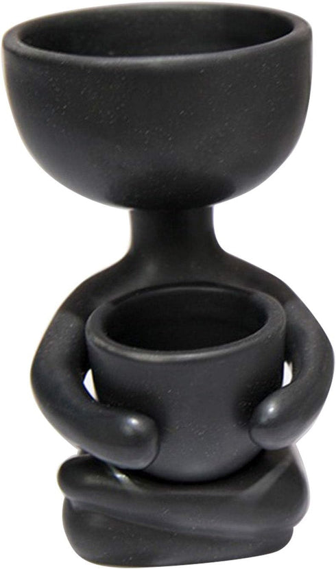 3.94” Creative Cute Imitation Humanoid Ceramic Flower Pot Succulent Planter Crafts Vase Home Decoration Personalized Gift (Black A)...