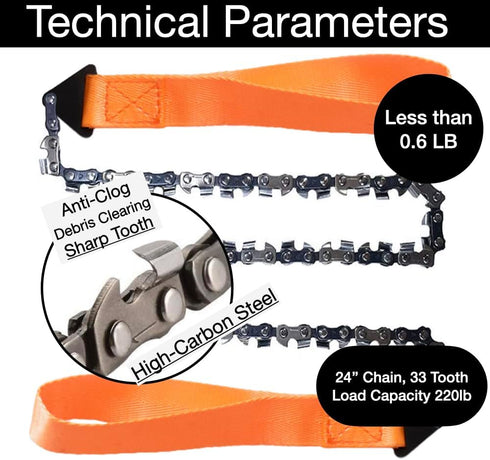 Pocket Survival Hand Chainsaw with Paracord Handle, Ideal as Outdoor Camping, Hiking, Fishing, Hunting Emergency Tools (Orange - MAX)...