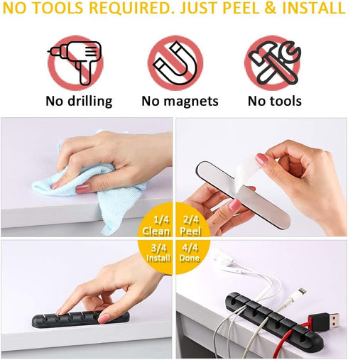 Cable Clips Cord Management Organizer, 3 Packs Silicone Adhesive Hooks, Wire Holder USB Power Charging Accessory Mouse PC Nightstand Desktop Wall ...