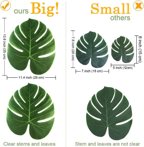 OurWarm 24pcs Large Artificial Tropical Palm Leaves, Faux Safari Leaves Monstera Fake Leaves, Hawaiian Luau Party Jungle Beach Theme Decorations f...