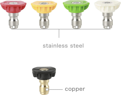Sooprinse Pressure Washer Spray Nozzle Tips Multiple Degrees,1/4 inch Quick Connector 5 Packs(3.0 GPM) 0 Degrees,15 Degrees,25 Degrees,40 Degrees,...