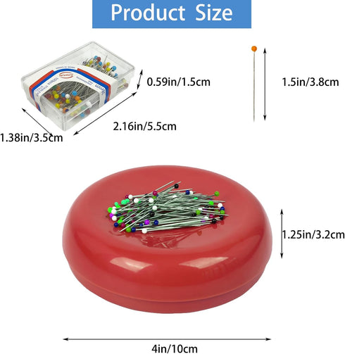 Hilltian Magnetic Pin Cushion with 100 Plastic Head Pins, Magnetic Pins Holder for Sewing Quilting (Red)...