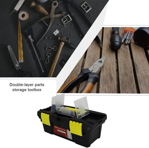 Utoolmart 10-inch Tool Box, Plastic Tool Box with Removable Tool Tray,Organizer and Storage for Tools,Parts,Toys, Art 9.8 x 4.7 x 3.9 inches Black...