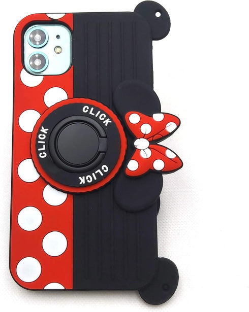 for iPhone 12 Mini Case Cute 3D Carton Camera with Rotating Ring Grip Holder Kickstand Lanyard Teens Girls Women Soft Silicone Phone Case Rubber C...