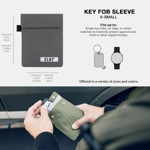 Silent Pocket Faraday Cage Key Fob Holder, Charcoal Grey, 4.3" x 3.5" x 0.5"...
