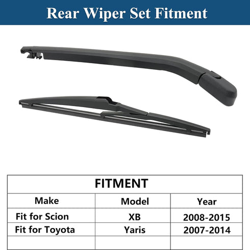 Rear Windshield Wipers Blade Arm Set for Scion XB 2008-2015,Toyota Yaris 2007-2014 Back Glass Wiper Arm Blade Replacements All Seasons Fit, Replac...