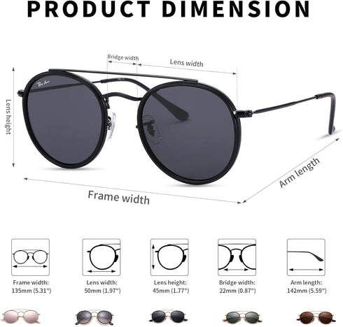 Pro Acme Double Bridge Round Sunglasses for Women Men 100% Crystal Real Glass Lens Retro UV400 Protection...